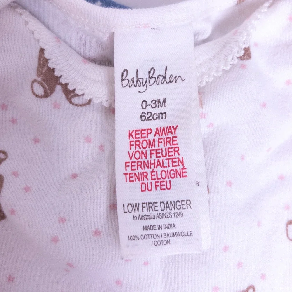 Baby Boden 3 Pc Bodysuit Set Pink Blue White Bear Stripe Long Sleeve Baby 0-3 M